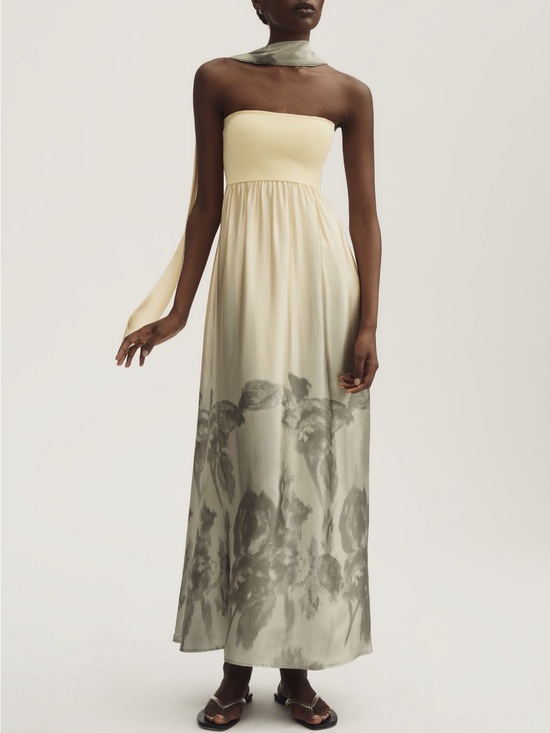 Anthropologie Dresses & Skirts - Anthropologie Strapless watercolor floral Maxi Dress in Yellow/Sage/Size M